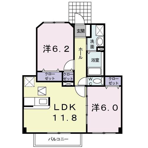 ライツ・レーベン(2LDK/1階)の間取り写真
