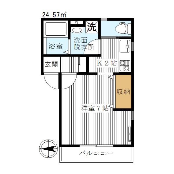 Vコート(1K/2階)の間取り写真