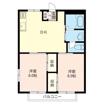 ドメイン17 A(2DK/2階)の間取り写真