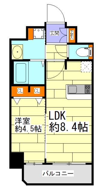 プレサンス梅田東グラッド(1LDK/4階)の間取り写真