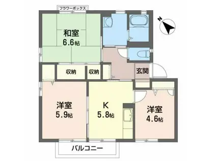 ハイネス六番舘(3K/2階)の間取り写真