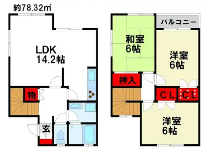 タウンハウス筑紫(3LDK/1階)の間取り写真