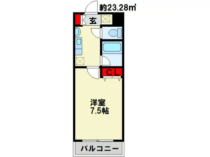 プランドール三萩野(1K/1階)の間取り写真