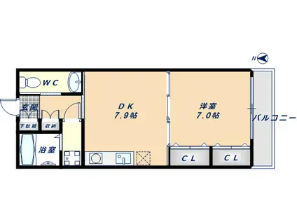 プリムローズ八戸ノ里(1DK/3階)の間取り写真