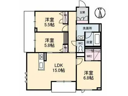 シャイン(3LDK/1階)の間取り写真