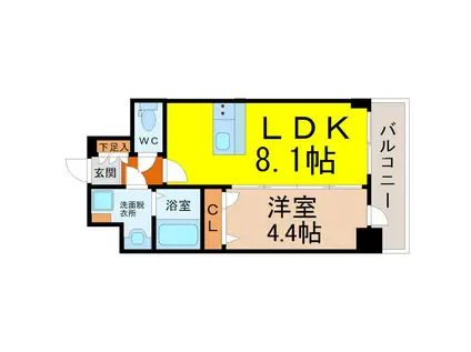 ディアレイシャス矢場町(1LDK/13階)の間取り写真