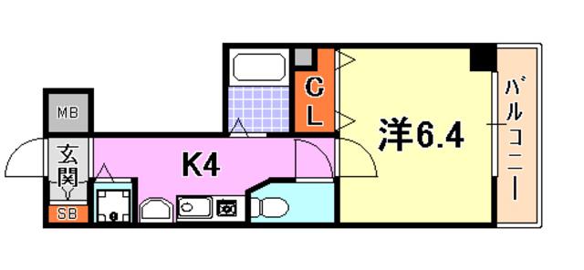 ロイヤルヒル神戸三ノ宮II(1K/2階)の間取り写真