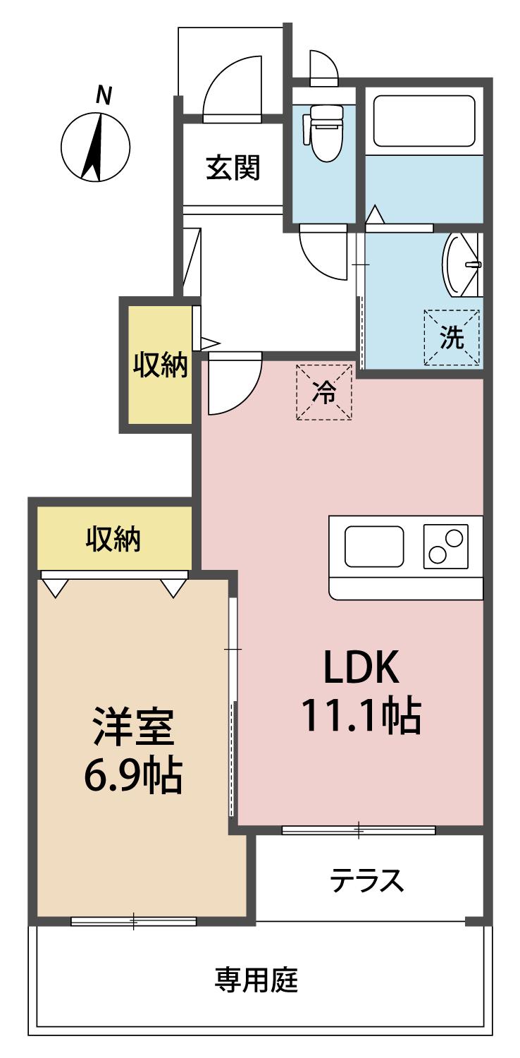 ルナリア(1LDK/1階)の間取り写真