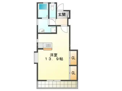 リバティ八幡B(ワンルーム/1階)の間取り写真