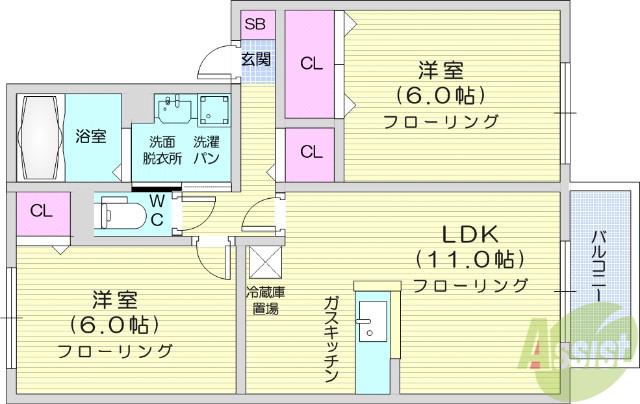 セジュールB棟(2LDK/1階)の間取り写真