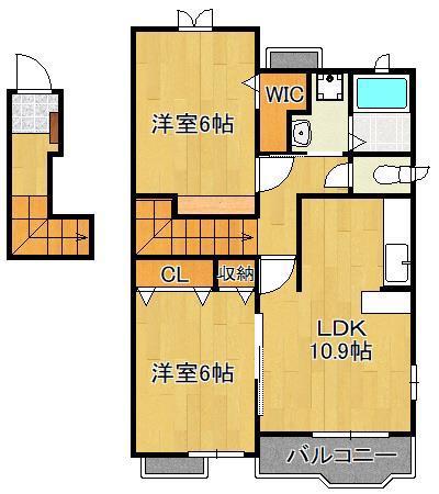 ペンサミエントB棟(2LDK/2階)の間取り写真
