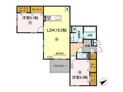 シスネス姫子(2LDK/2階)の間取り写真