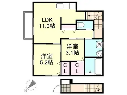 フォルティス四十瀬II(2LDK/2階)の間取り写真
