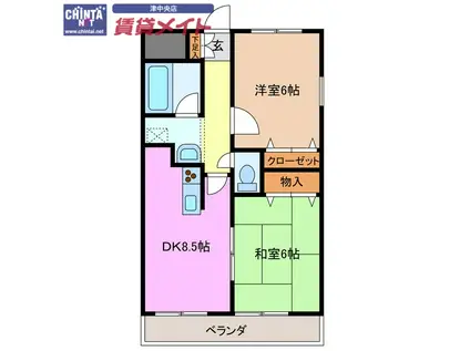 コーポアワヤ(2DK/2階)の間取り写真