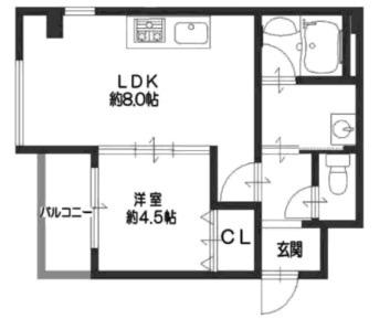 クレール西多聞通(1LDK/3階)の間取り写真