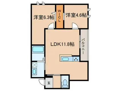 RIKO塚口(2LDK/1階)の間取り写真