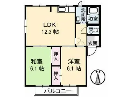 メリーハイム中村 A棟(2LDK/1階)の間取り写真