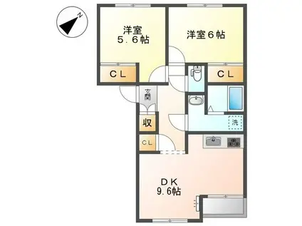 サンミラドールA(2DK/2階)の間取り写真