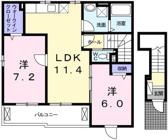 レヴェランスB(2LDK/2階)の間取り写真