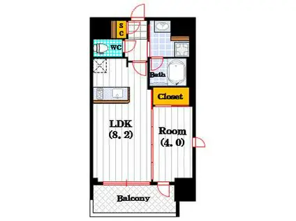 エステムコート谷町九丁目(1LDK/11階)の間取り写真