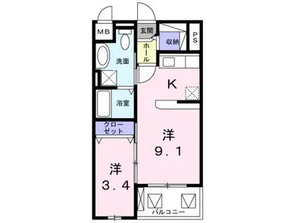 メゾン・ボヌール(1DK/2階)の間取り写真