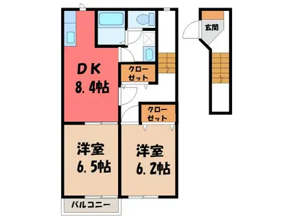 カーサカネジョウA(2DK/2階)の間取り写真