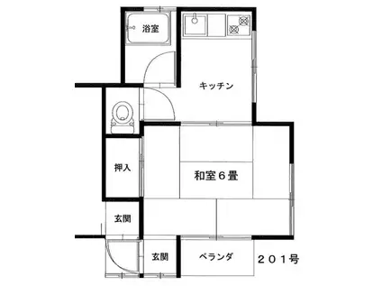 堀越荘201号(1K/2階)の間取り写真