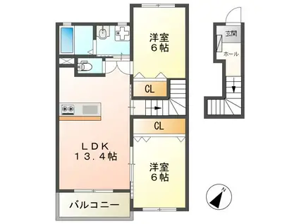 ベネメゾン中津屋(2LDK/2階)の間取り写真