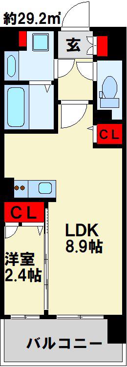 アピアランス歯大前(1LDK/8階)の間取り写真
