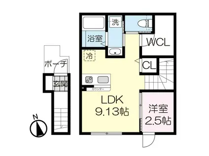カーサグラシア中江(1LDK/2階)の間取り写真