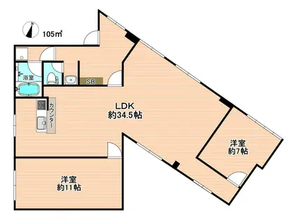 八幡ビルセカンドステージ(2LDK/3階)の間取り写真