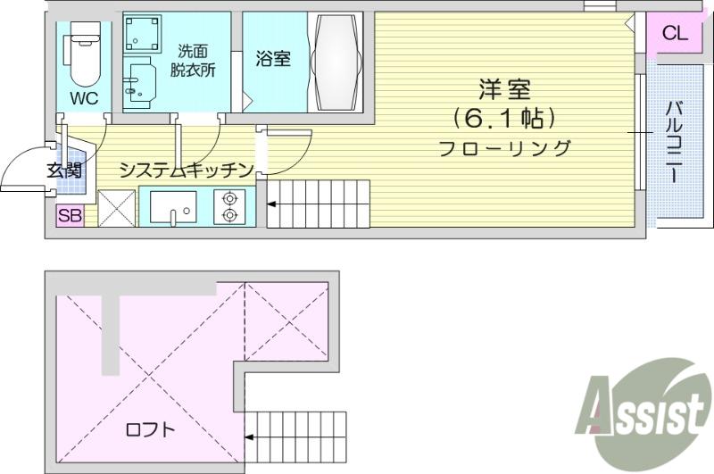 アリッサム東仙台(1K/1階)の間取り写真