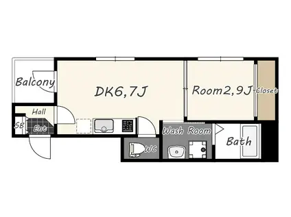 三永レジデンス京都(1DK/2階)の間取り写真