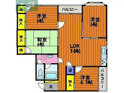 佳月堂マンション(4LDK/3階)の間取り写真