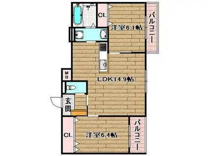 サイアミーズ春日町(2LDK/3階)の間取り写真