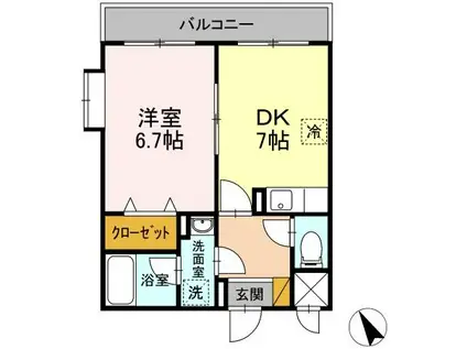 アメニティ富里(1DK/2階)の間取り写真