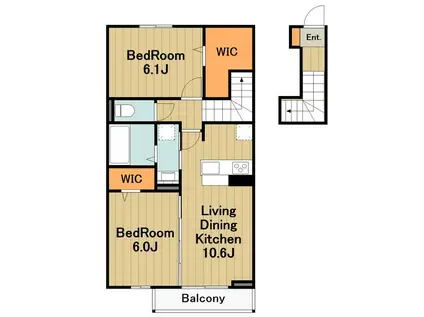 ラルブルボヌール(2LDK/2階)の間取り写真