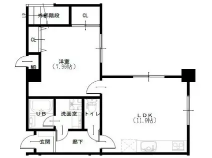 レルム城北(1LDK/6階)の間取り写真