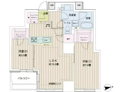 ロイヤルタワー横濱鶴見(2LDK/14階)の間取り写真