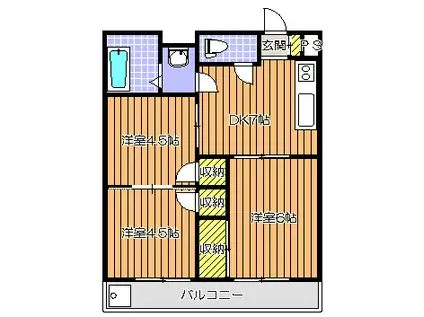グリーンハイツ(2LDK/3階)の間取り写真
