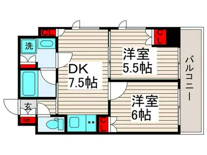 ルーブル西新井(2DK/7階)の間取り写真