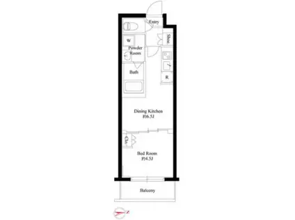 ハーモニーレジデンス新宿四谷(1DK/1階)の間取り写真