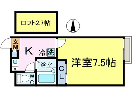 メインシティガーデンベレノス(1K/2階)の間取り写真