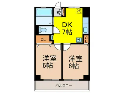 三信マンション(2DK/4階)の間取り写真