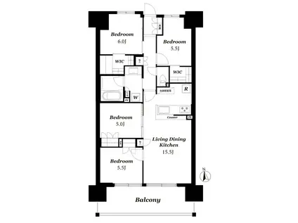 プレミスト郡山STATION CROSS(4LDK/6階)の間取り写真