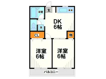 ペアシティ白馬第3(2DK/1階)の間取り写真