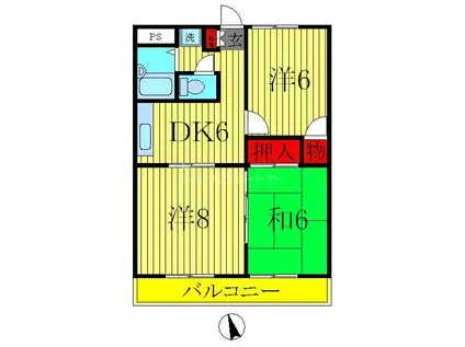 カジュアルプラザB棟(3DK/2階)の間取り写真