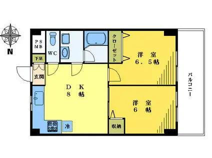 グローリス中野(2DK/3階)の間取り写真