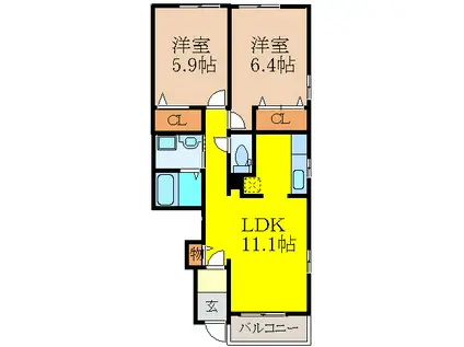 クローバーハウス(2LDK/1階)の間取り写真