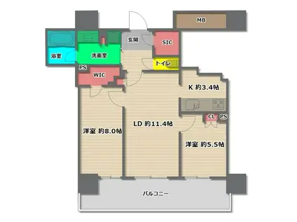 シエリアタワー大阪天満橋(2LDK/24階)の間取り写真